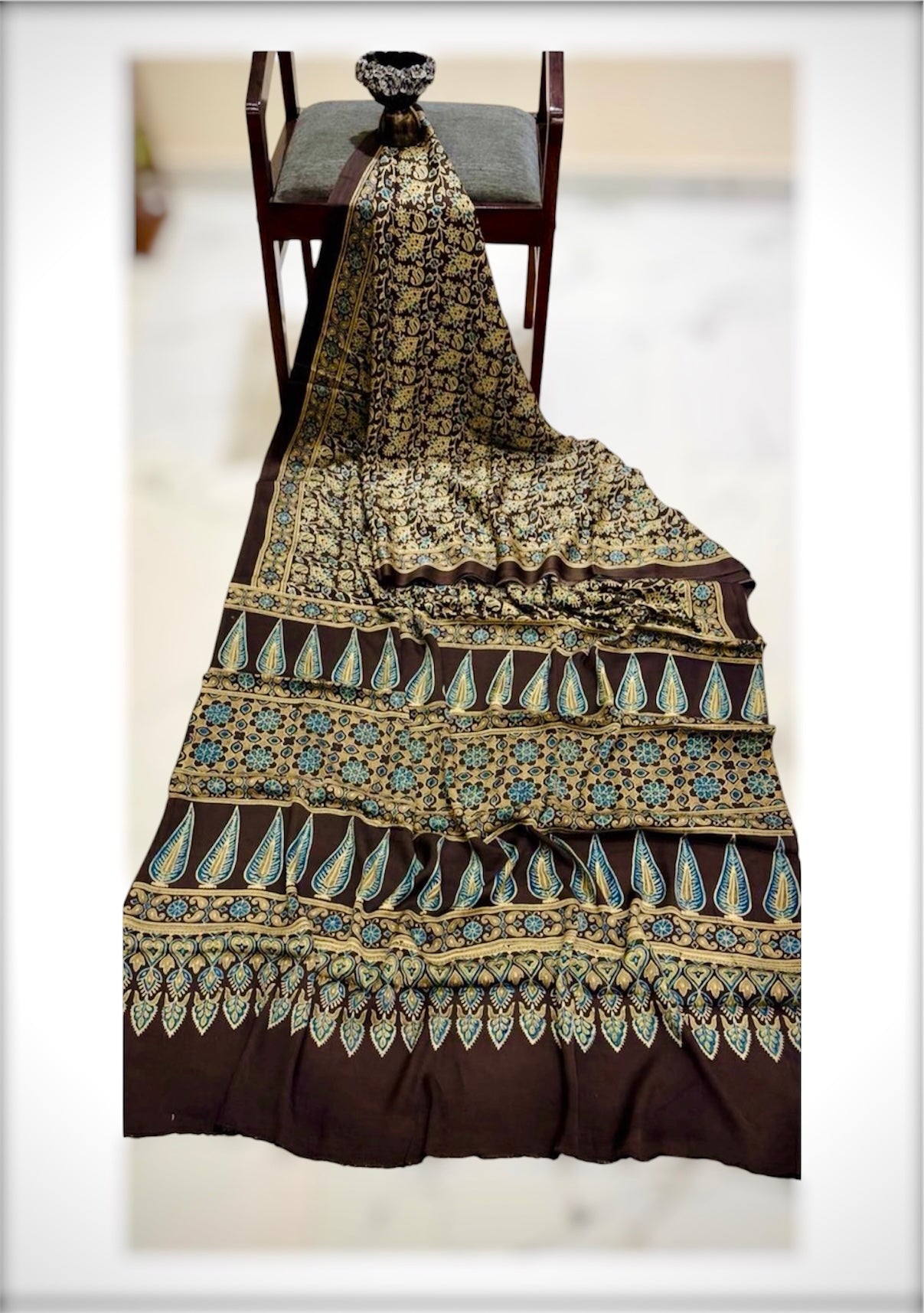 Pure Modal Silk Ajrakh Handblock print Saree