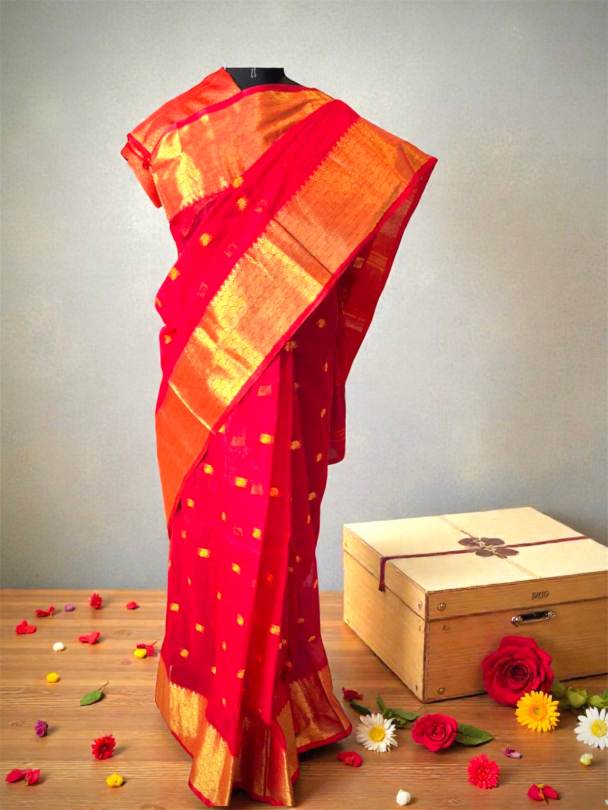 Bengal Tant Cotton Handloom Saree- Red