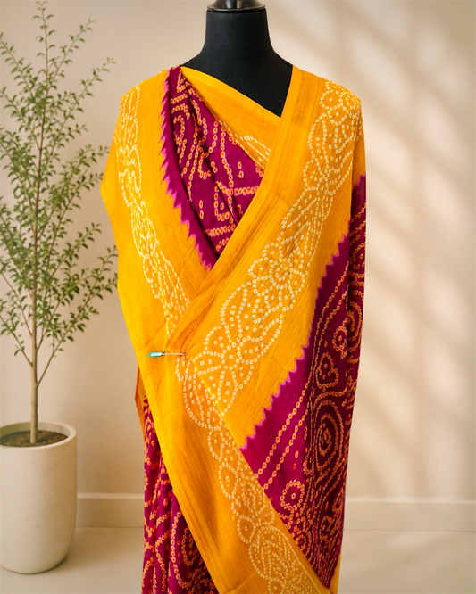 Rajputi Chiffon Bandhani Saree- Red