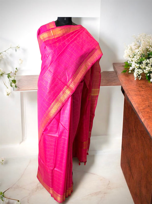 Rani Pink Mangalgiri Silk Saree