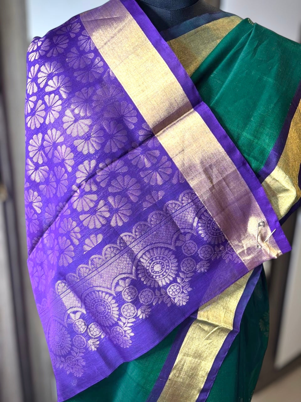 Pure Handloom Kovai Silk Cotton Saree-Green