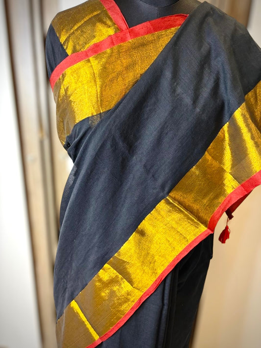 Mul Cotton Saree- Black