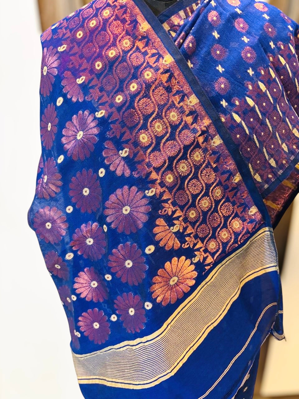 Resham Jamdani Handwoven Saree- Royal blue