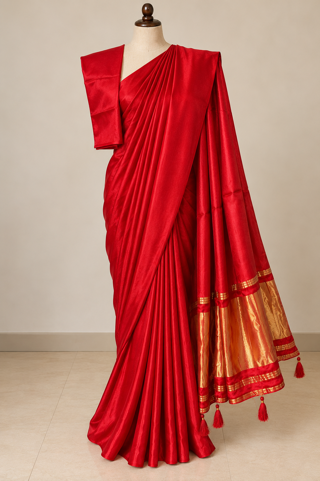 Pure Modal Silk Lagdi Patta Saree- Red