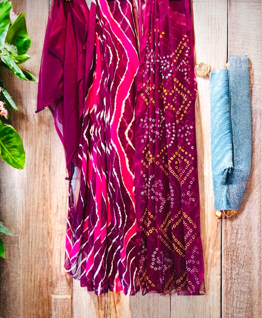 Chiffon Hand Bandhani Lehariya Saree