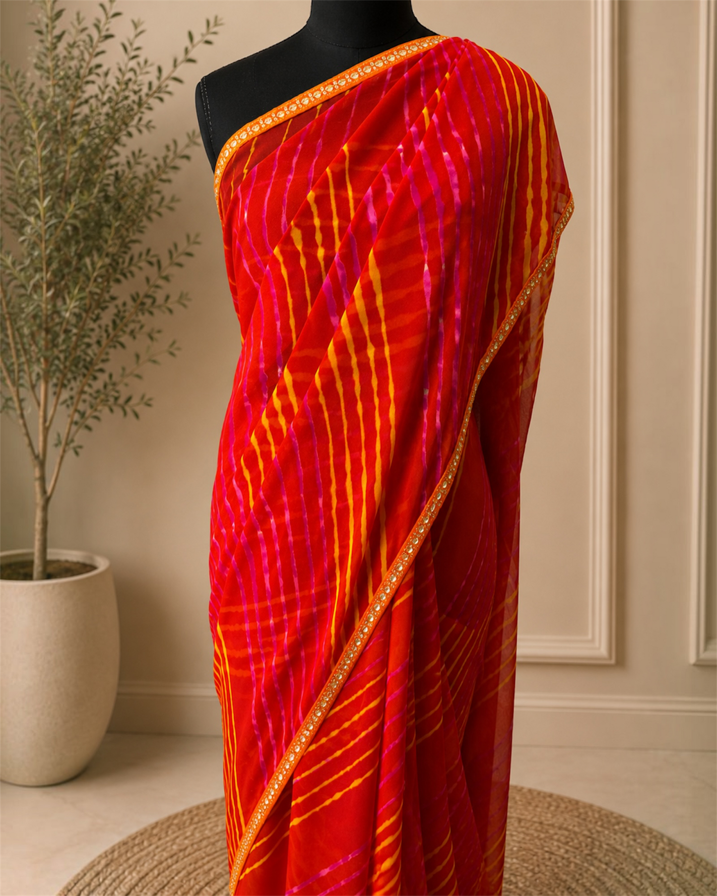 Red Georgette Leheriya Saree