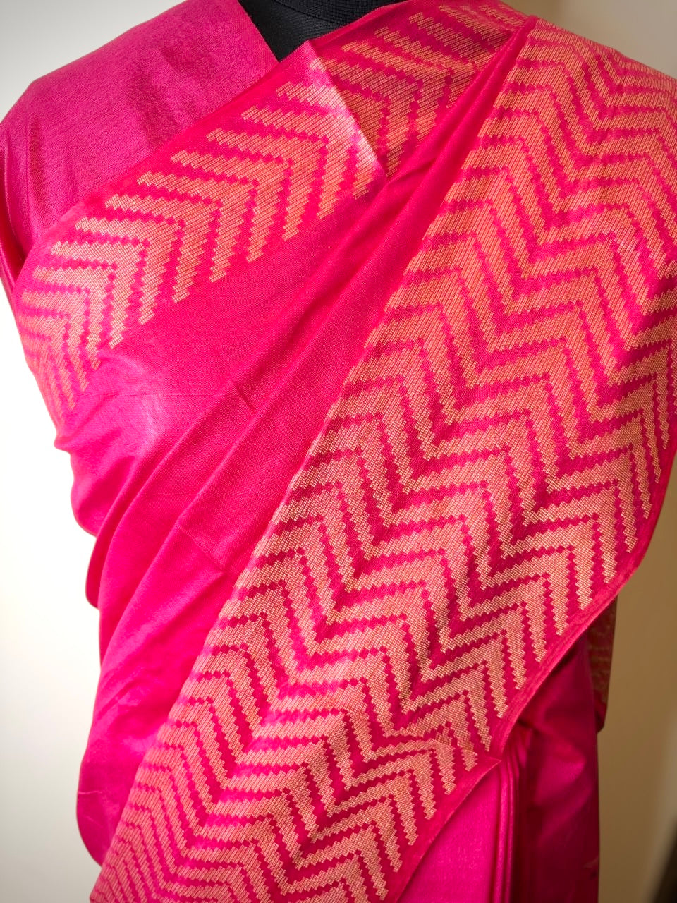 Fuchsia Pink Bhagalpuri Handwoven Tussar Silk Saree