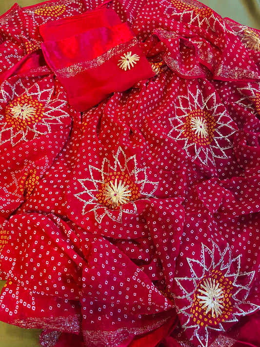 Pure Chiffon Bandhani with Gotta Patti Handwork
