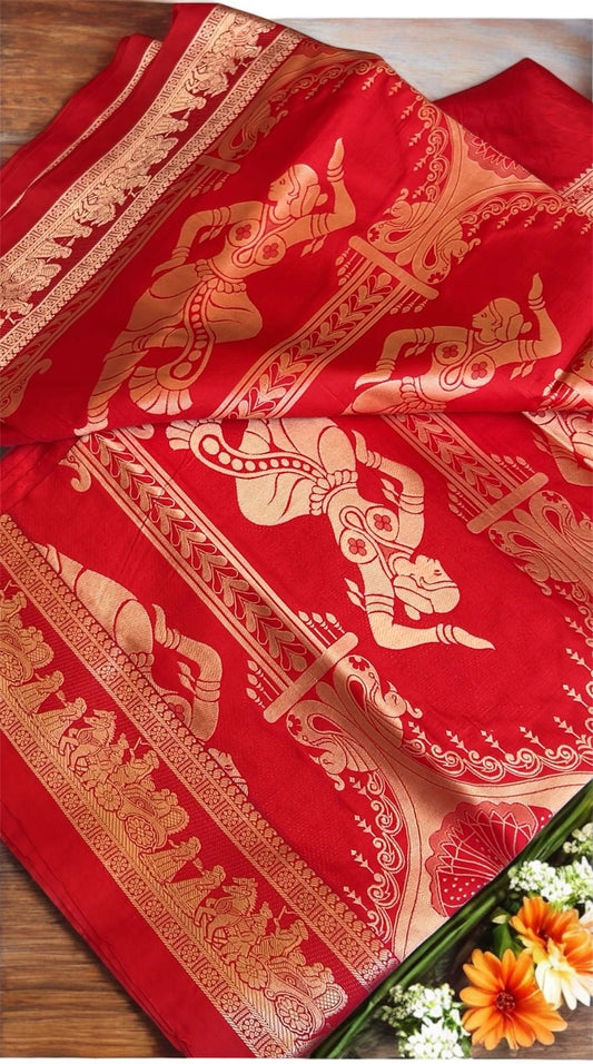 Red Traditional Bangalore Silk Baluchari Saree