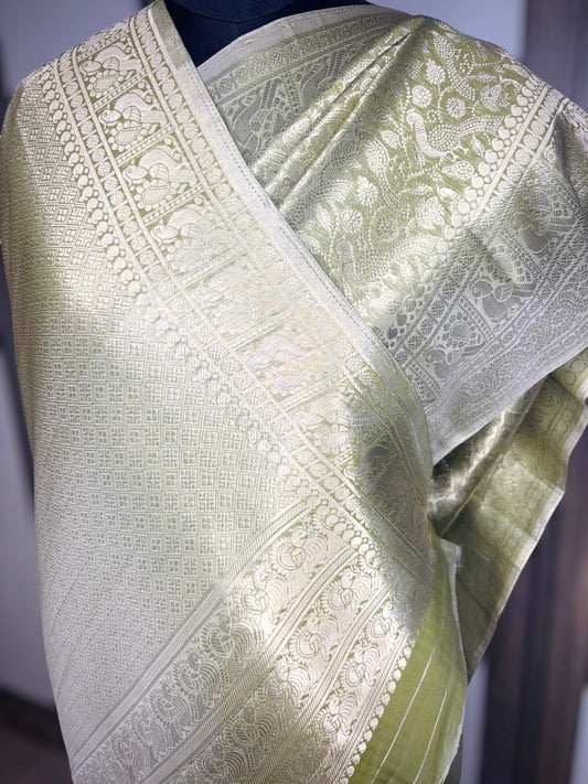 Pista Green- Tissue Banarasi Saree