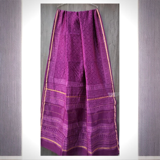 Pure Chanderi Silk Handblock Print Saree- Purple