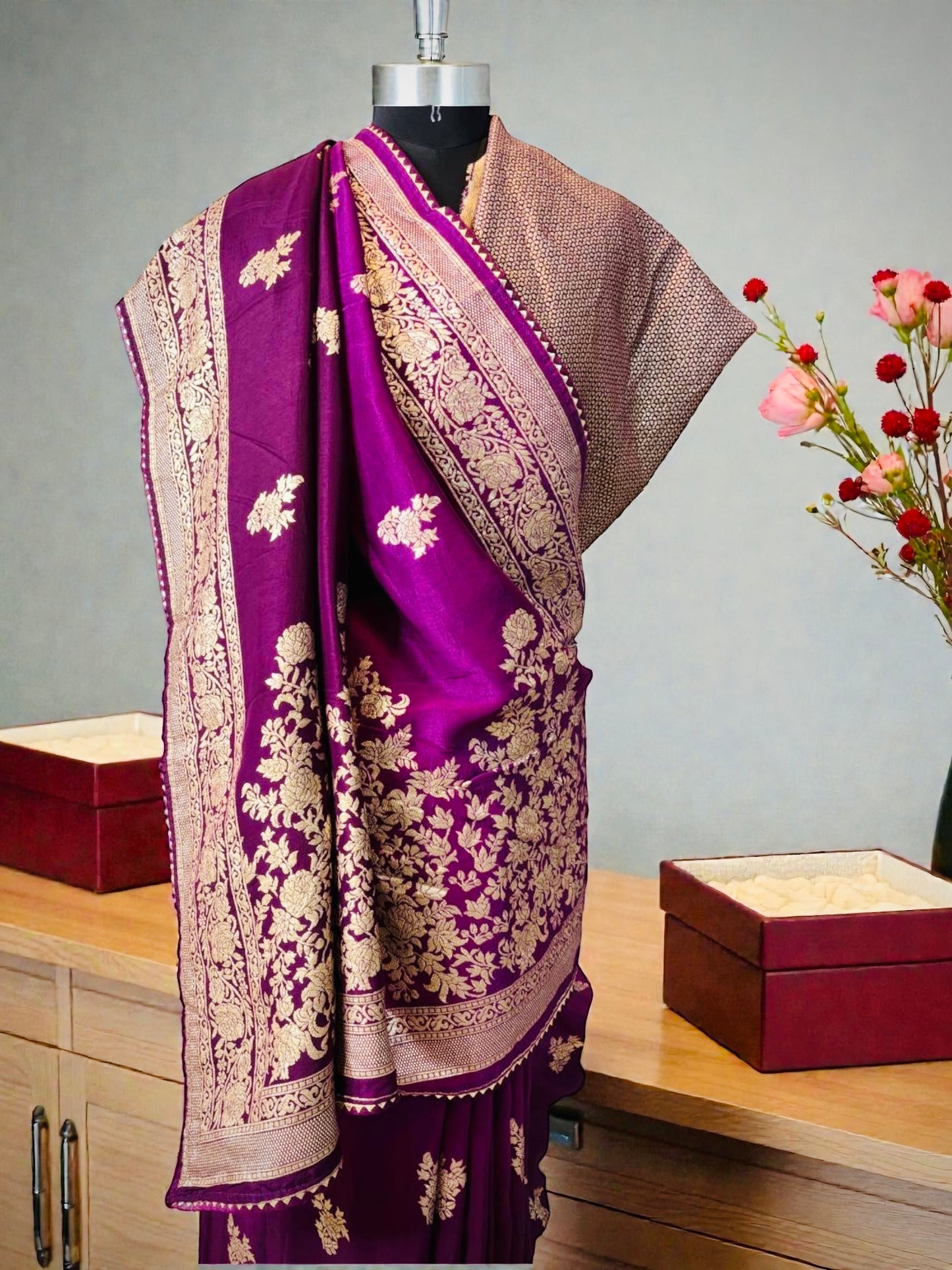 Deep Wine Pure Crepe Silk Saree