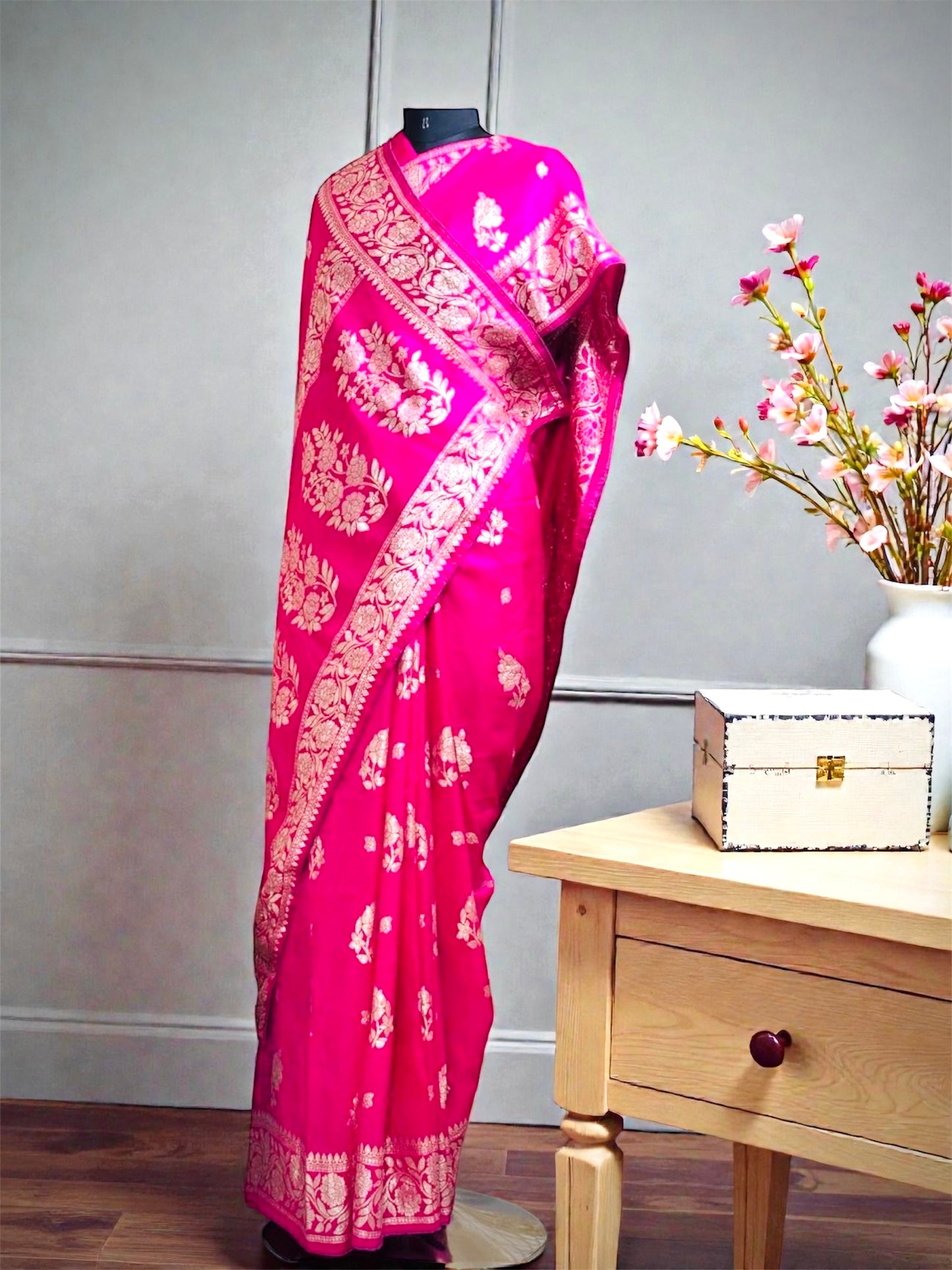 Rani Pink Dola Silk Banarasi Saree