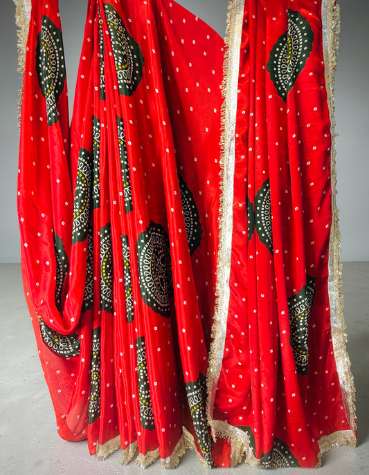 Bandhani Saree Laddu Bandhej- Red