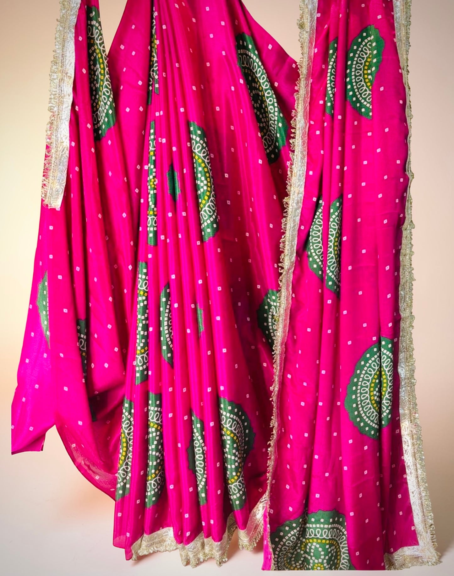Bandhani Saree Laddu Bandhej- Pink