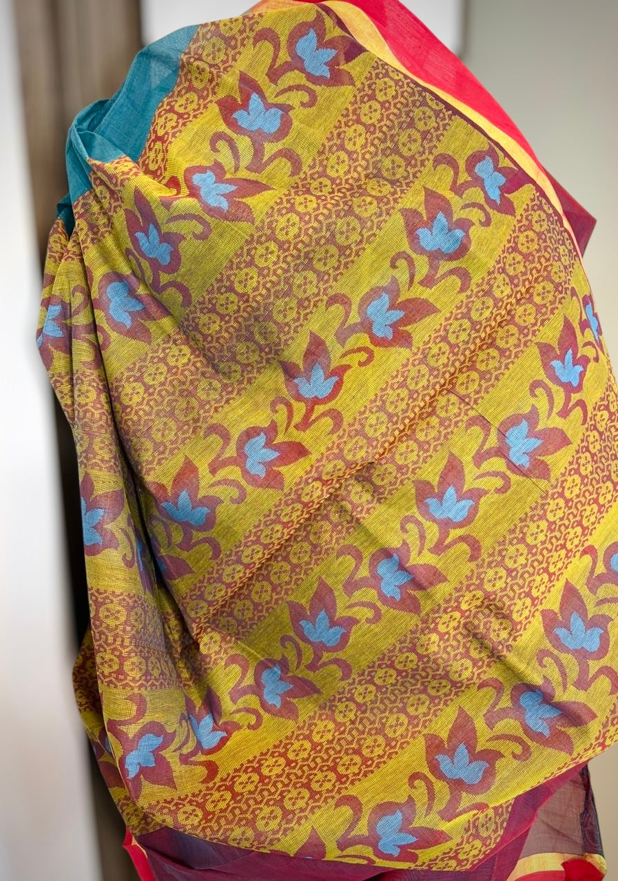 Handwoven Kanchi Cotton Saree- Teal