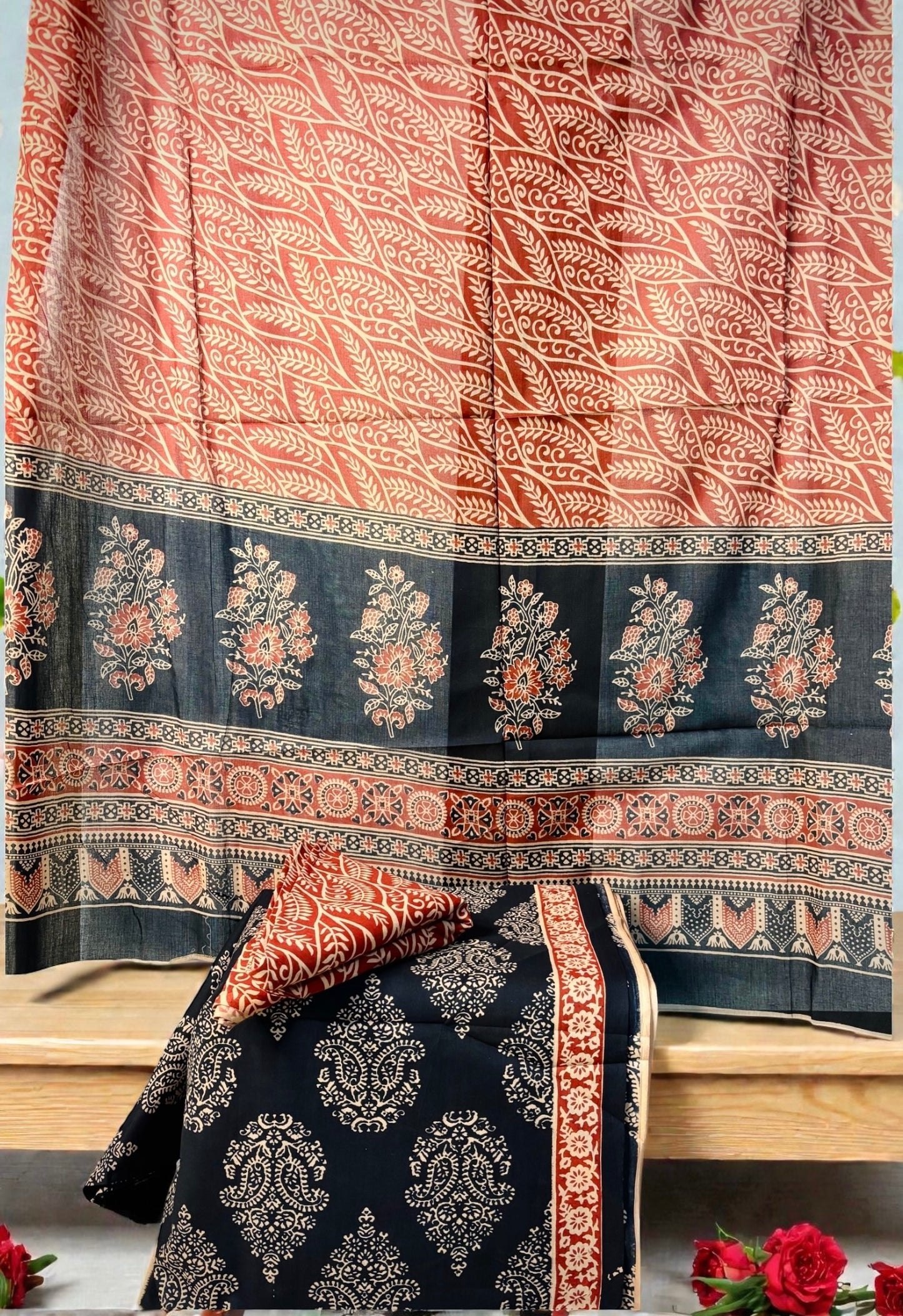 Hand Block Bagru Print Cotton 3PC Unstitched Dress Material 21