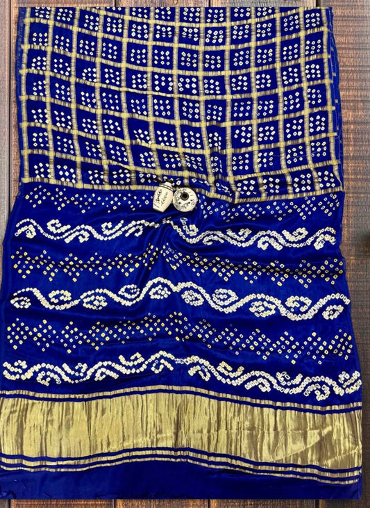 Pure Modal Silk Handloom Gharchola Bandhani Saree- Royal Blue