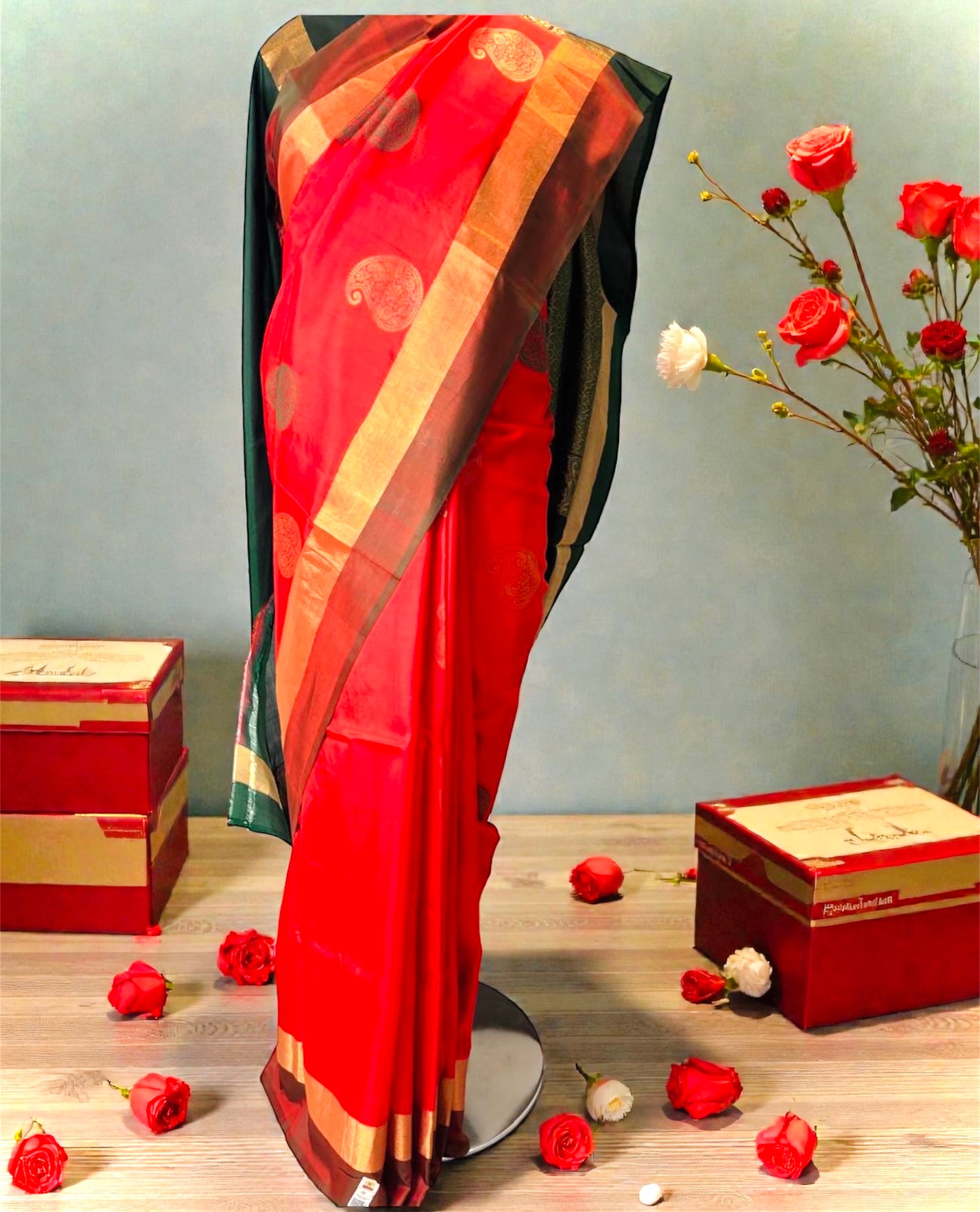 Pure Handloom Red Banarasi Silk Saree- Silk Mark Certified