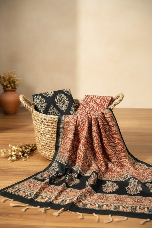 Hand Block Bagru Print Cotton 3PC Unstitched Dress Material 21