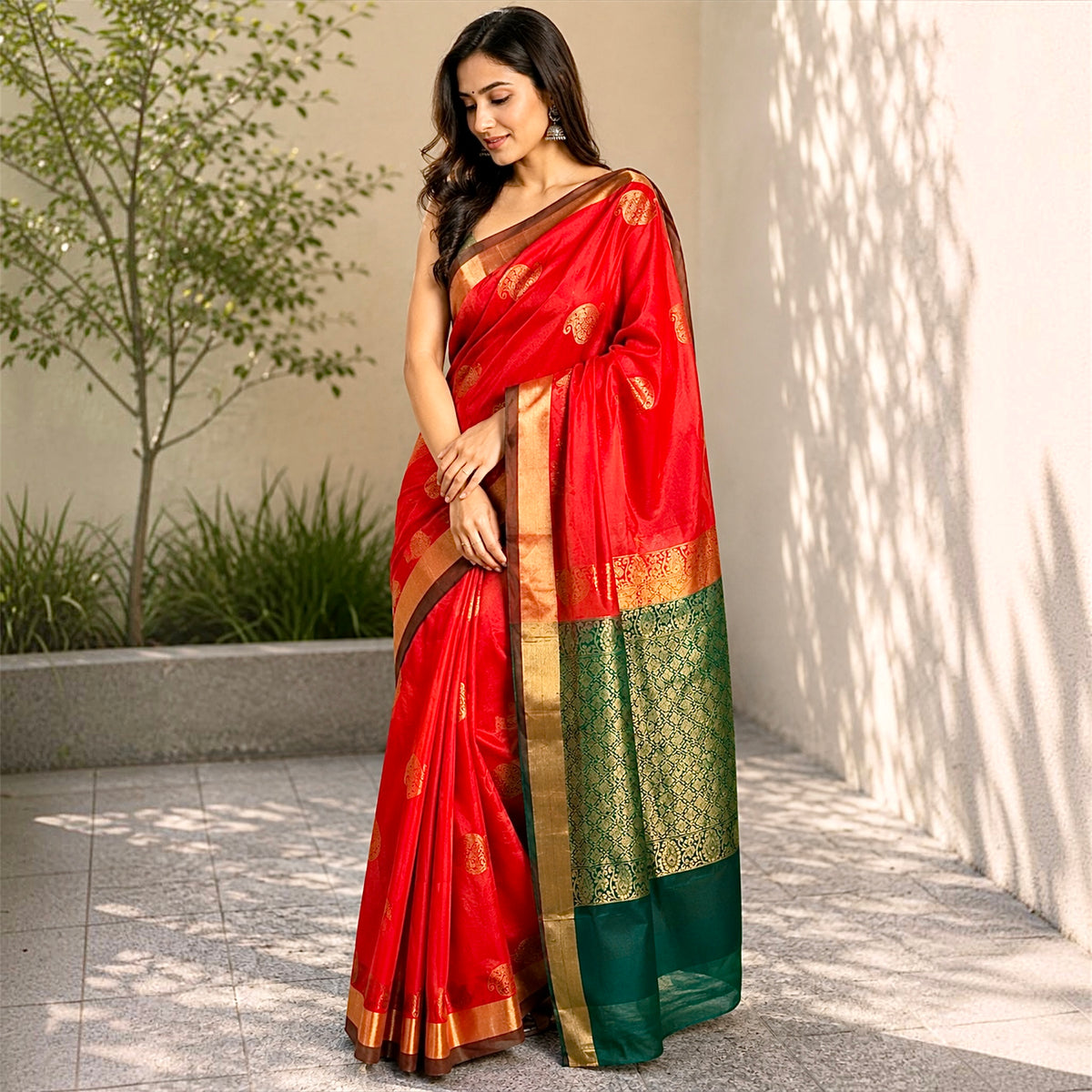 Pure Handloom Red Banarasi Silk Saree- Silk Mark Certified