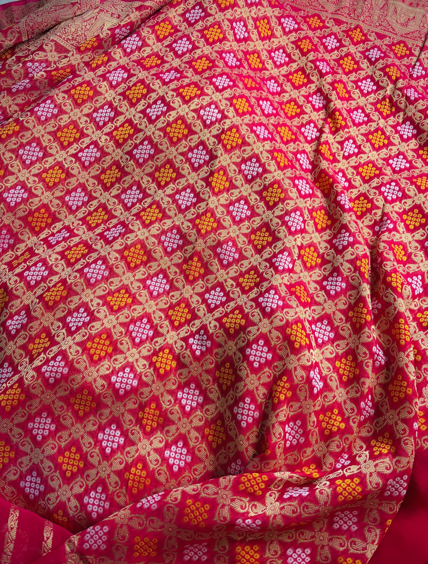Pure Viscose Khaddi Georgette Gharchola Saree- Rani Pink