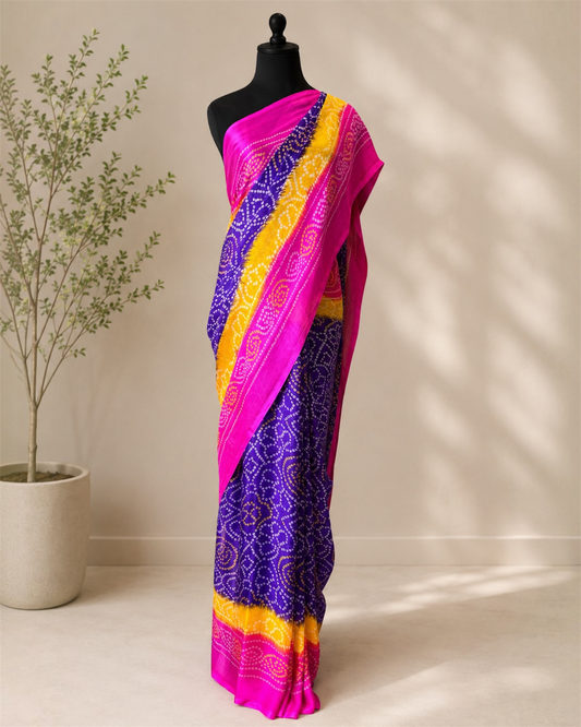Rajputi Chiffon Bandhani Saree- Blue
