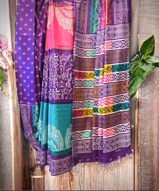 Multicoloured Kalashree Saree- Blue