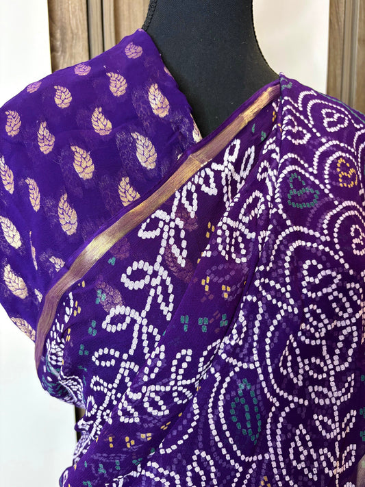 Royal Blue Festive Pure Chiffon Bandhani Saree