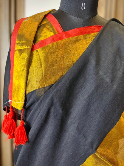 Mul Cotton Saree- Black