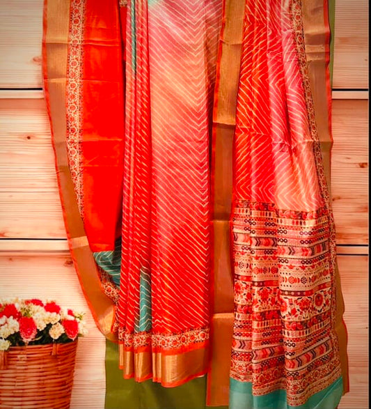 Multicolored Muslin Lehariya Saree