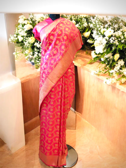 Peach Pink Kanchipuram Silk Saree