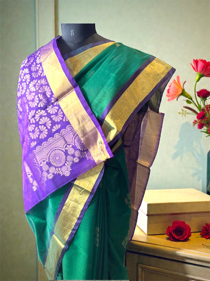 Pure Handloom Kovai Silk Cotton Saree-Green