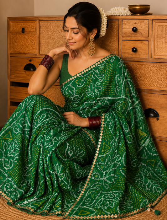 Green Chiffon Bandhani Saree