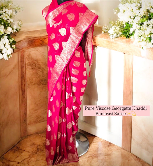 Khaddi Banarasi- Pure Viscose Georgette Saree