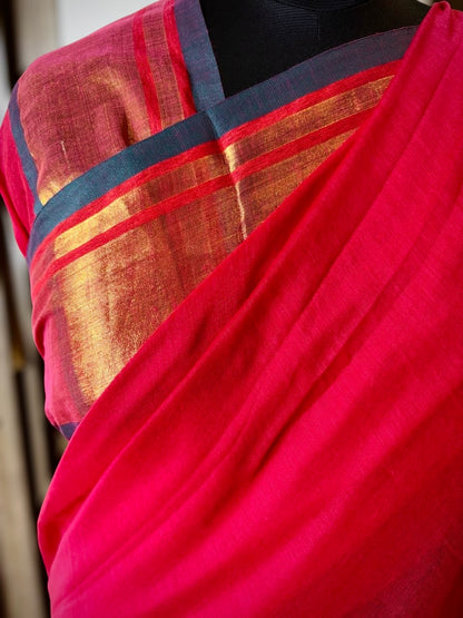 Mul Mul Cotton Saree- Red