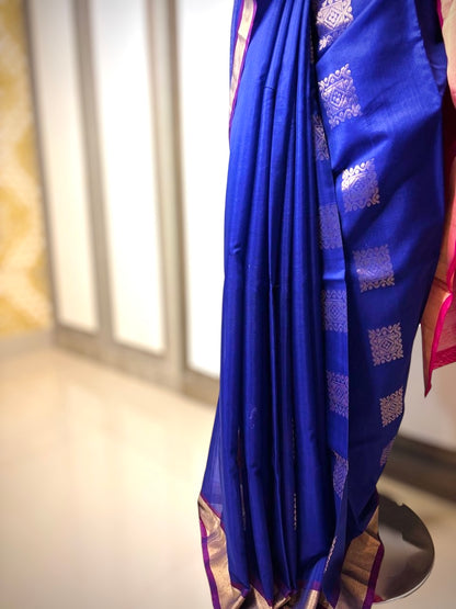 Pure Handloom Kovai Silk Cotton Saree- Blue