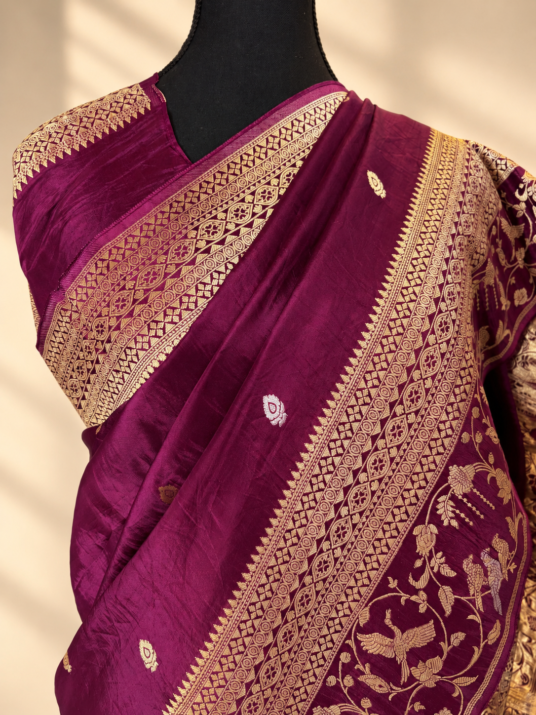 Wine Designer Pure Russian Crepe Silk Saree