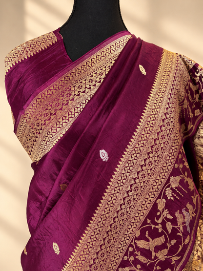 Wine Designer Pure Russian Crepe Silk Saree