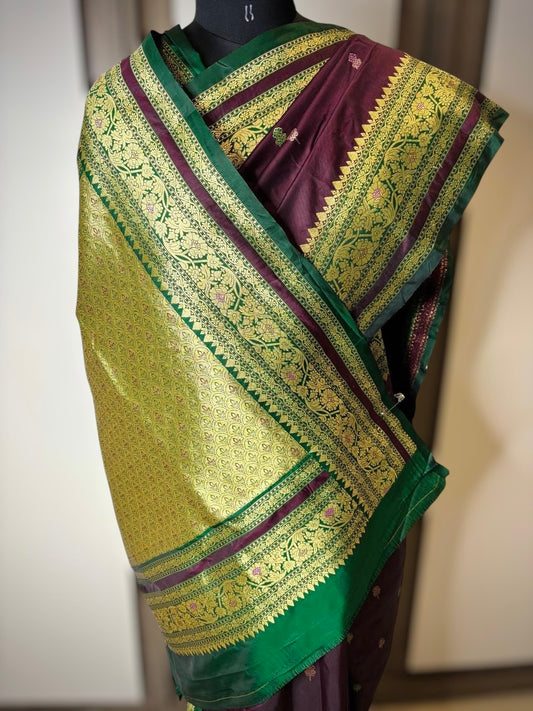 Deep Maroon Semi Kanjivaram Silk Saree