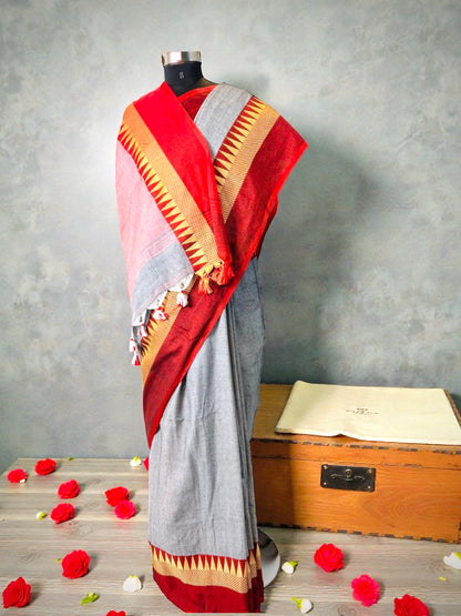 Handloom Khaddi Cotton Saree- Grey