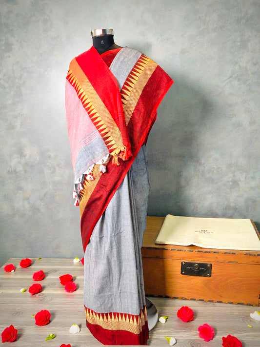 Handloom Khaddi Cotton Saree- Grey