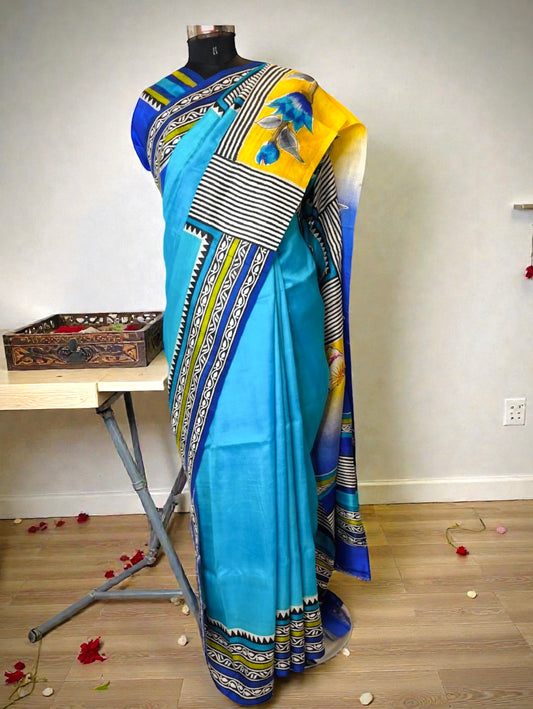 Blue Pure Handwoven Bishnupuri Silk Saree