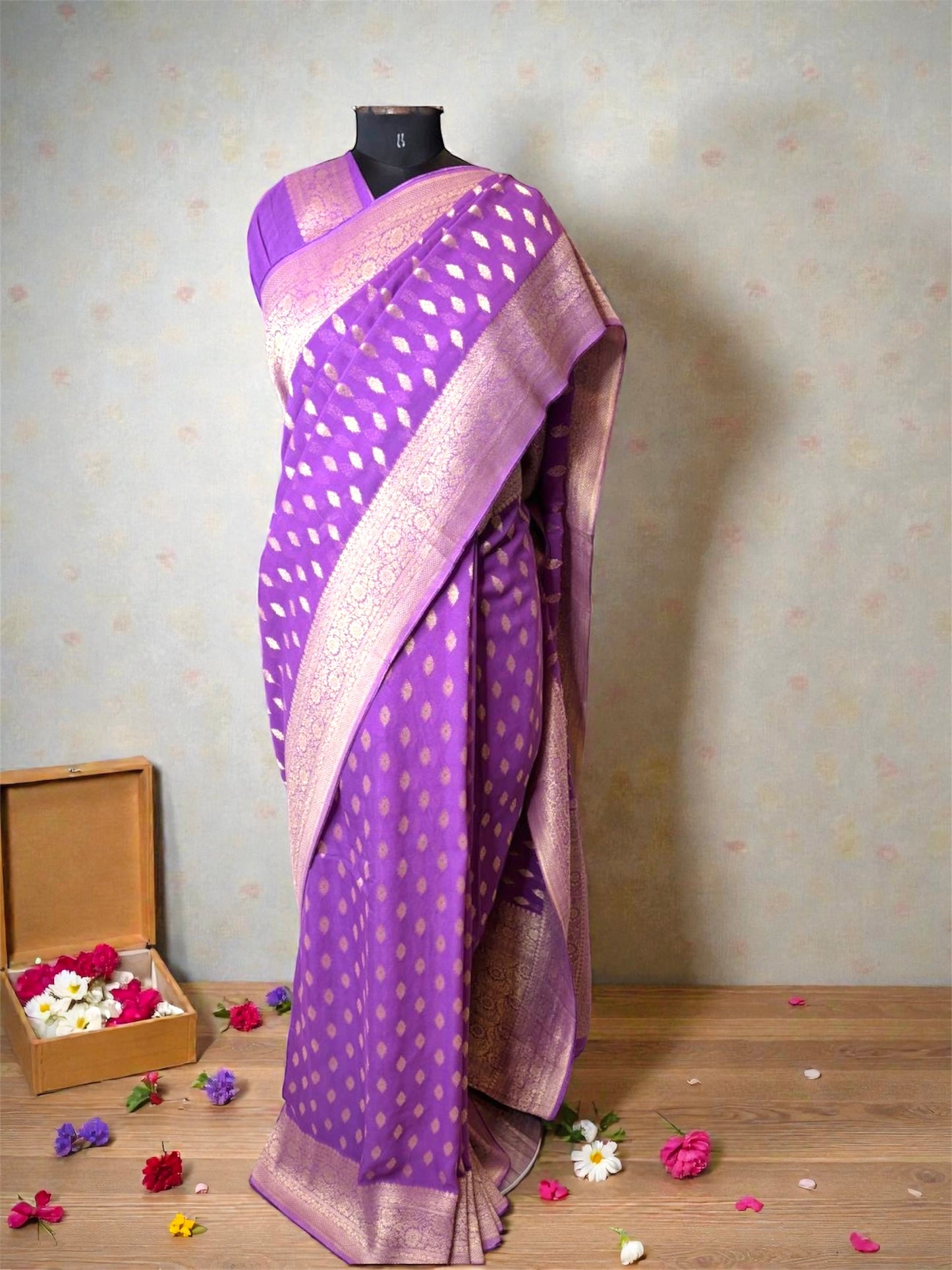 Khaddi Georgette Kadwa weave Banarasi Saree- Purple