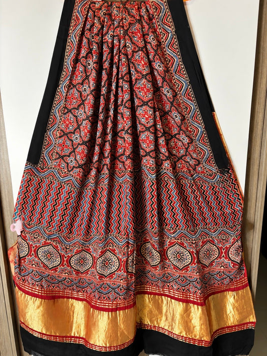 Red Signature Ajrakh Handblock Printed Modal Silk Lagdi Patta Dupatta