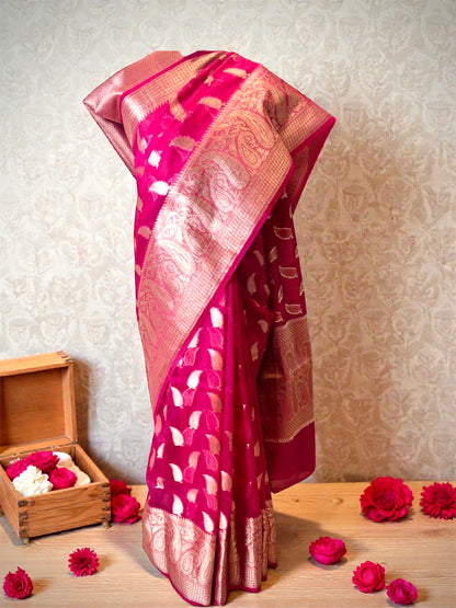 Handwoven Kora Banarasi Silk Saree