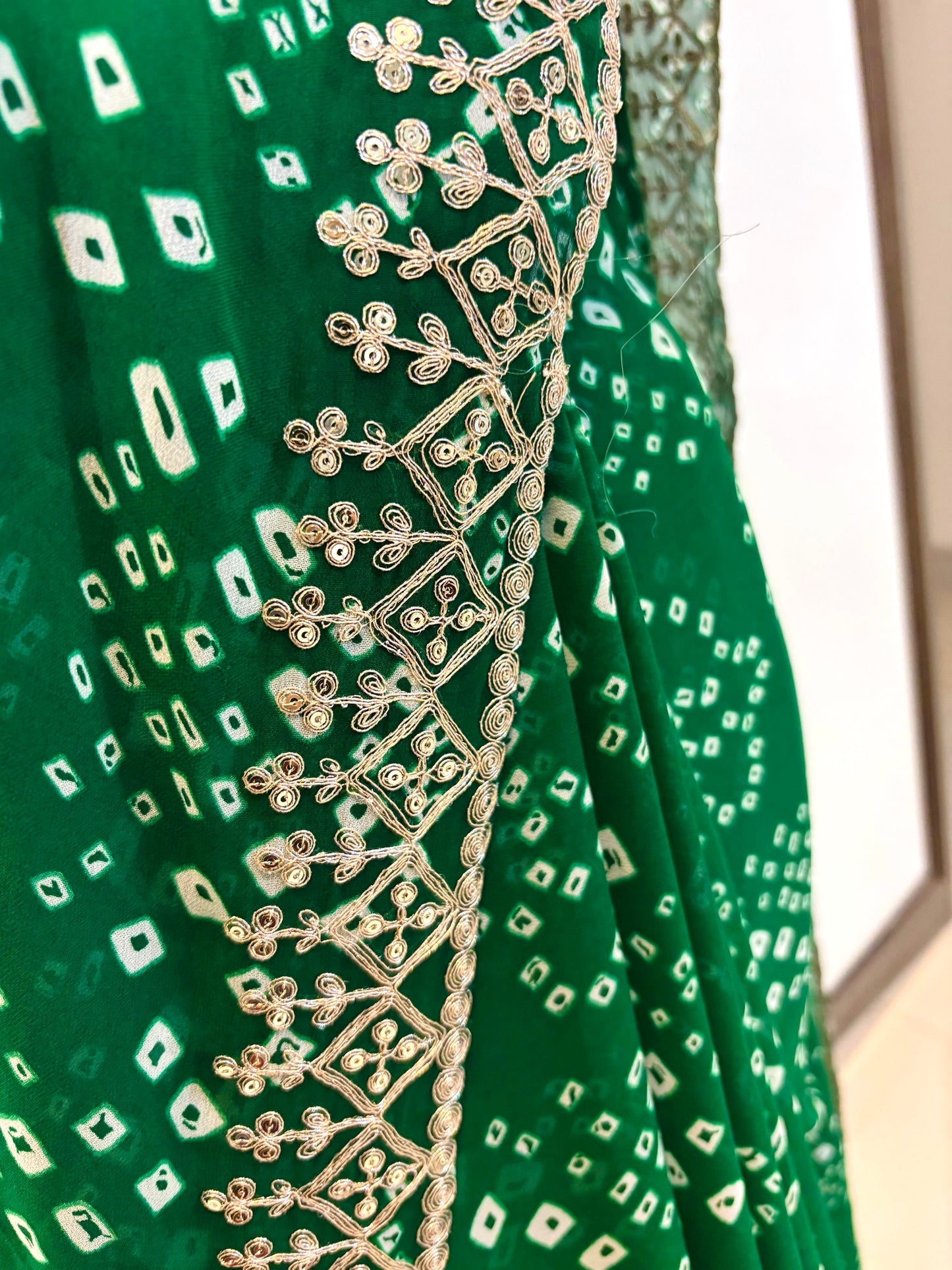 Green Pure Georgette Pittan Handwork Bandhani Saree