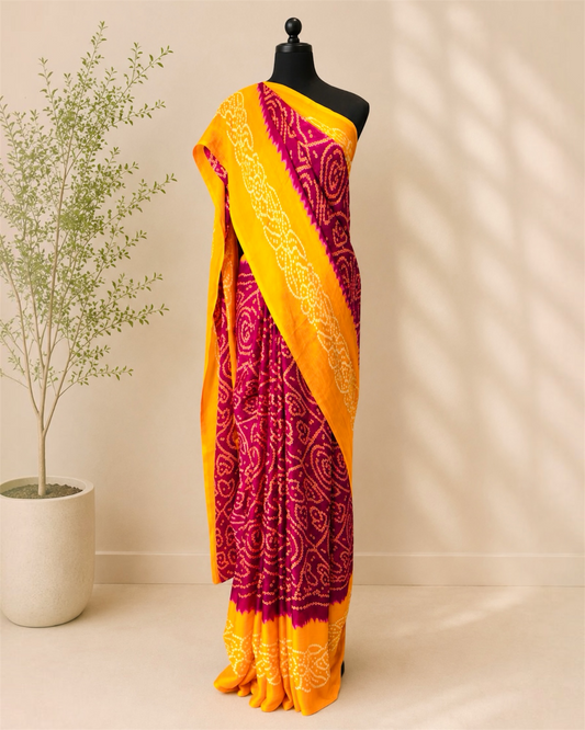 Rajputi Chiffon Bandhani Saree- Red