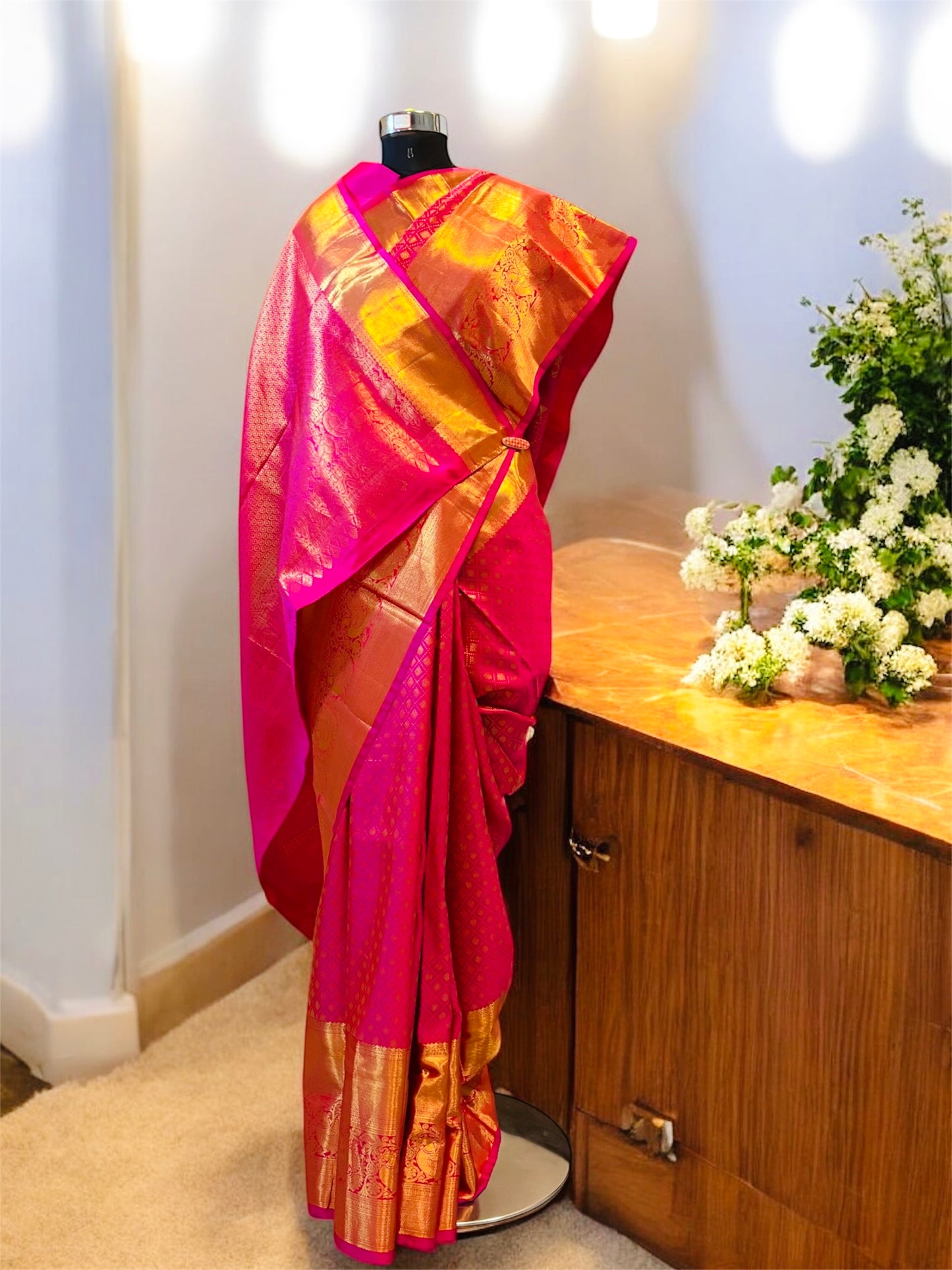 Rani Pink Pure Handwoven Kanjivaram Silk Saree – Exclusive Bridal Collection
