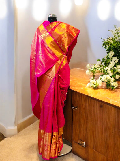 Rani Pink Pure Handwoven Kanjivaram Silk Saree – Exclusive Bridal Collection